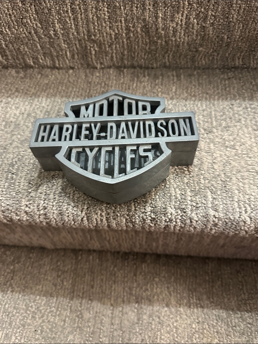 vintage Harley-Davidson metal trinket box, produced by Xonex in the 1998